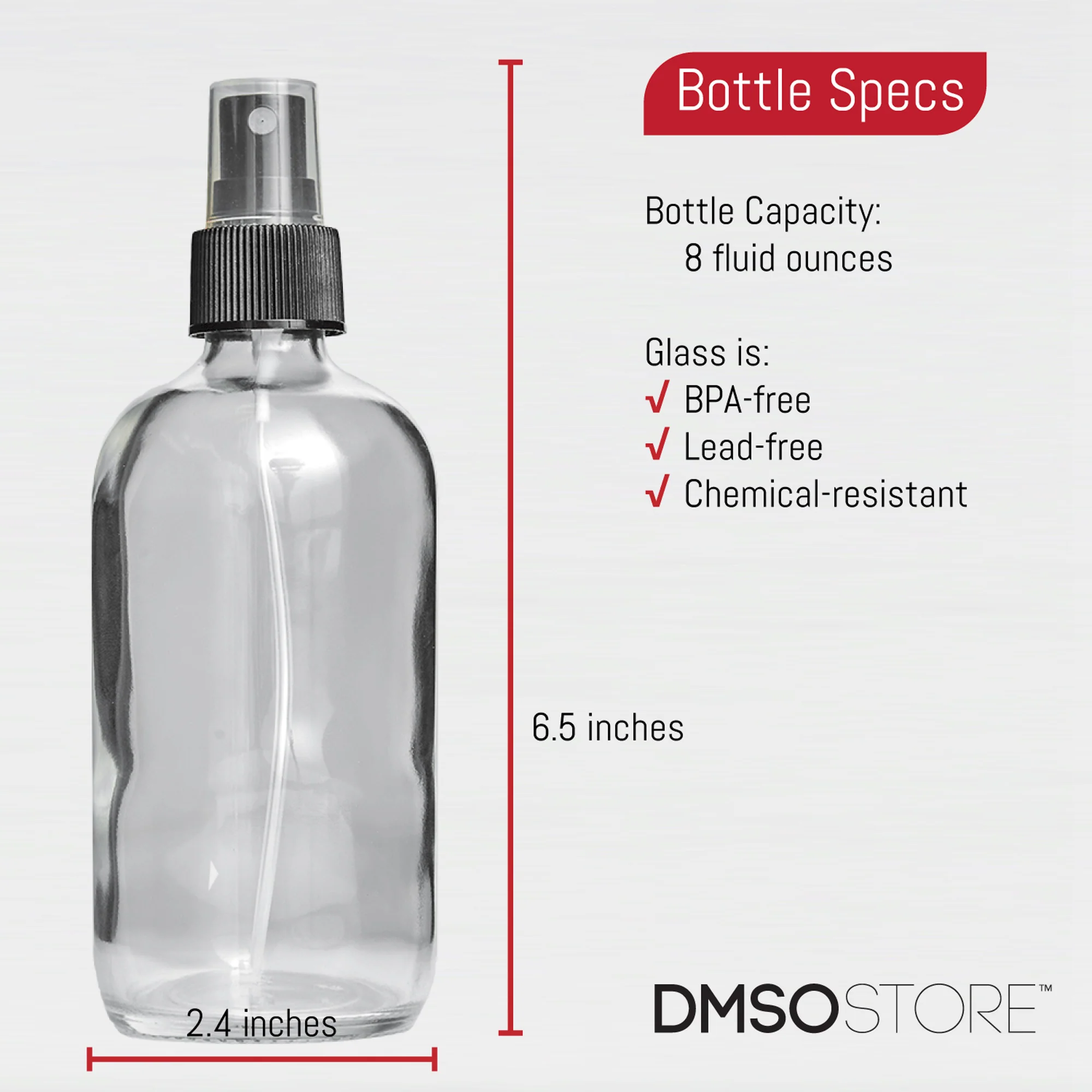 2 Clear Glass 8 oz Bottles with Fine Mist Sprayer | BPA- and Lead-Free - Image 3