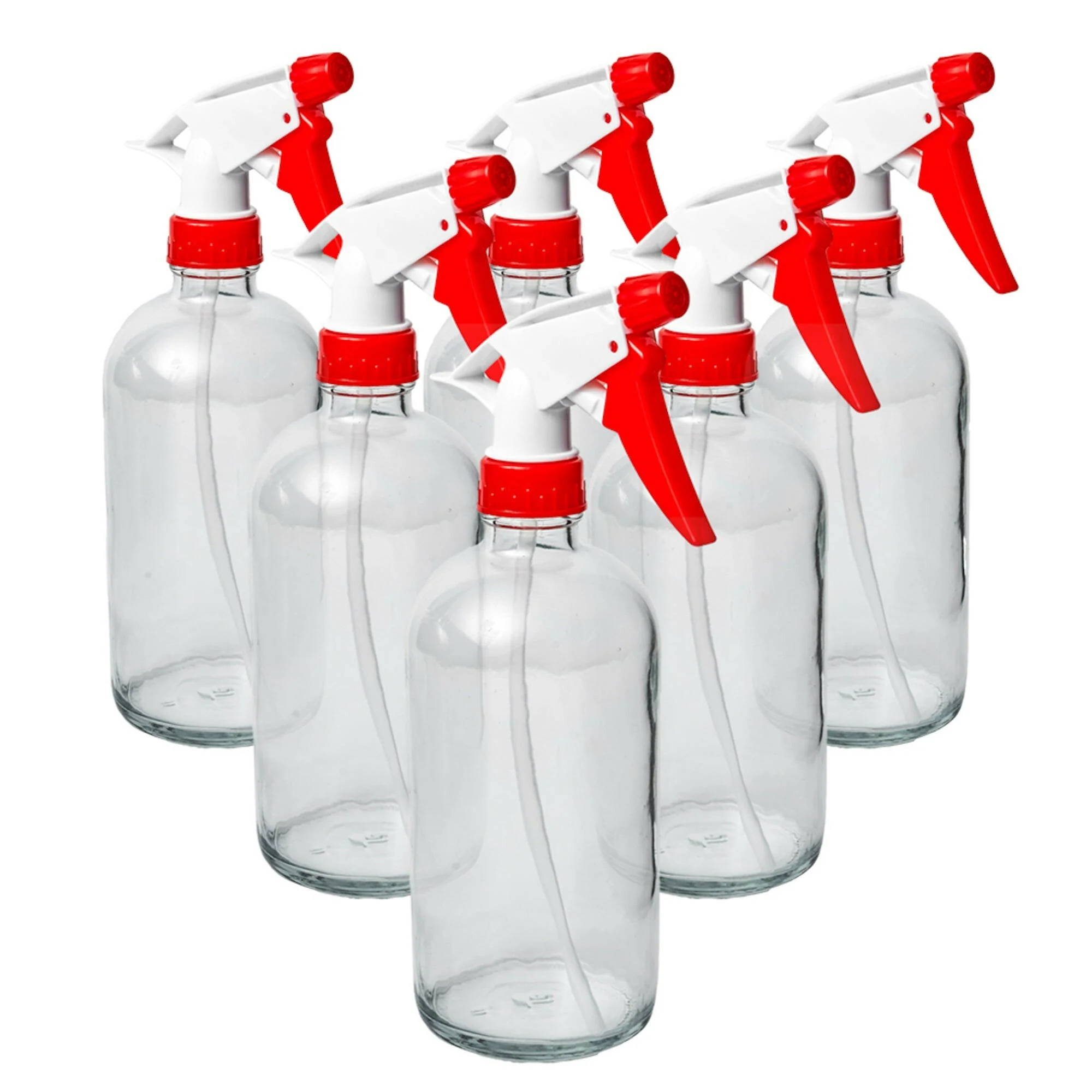 Glass Spray Bottles (8 oz.) with Red trigger sprayer 6 ct.