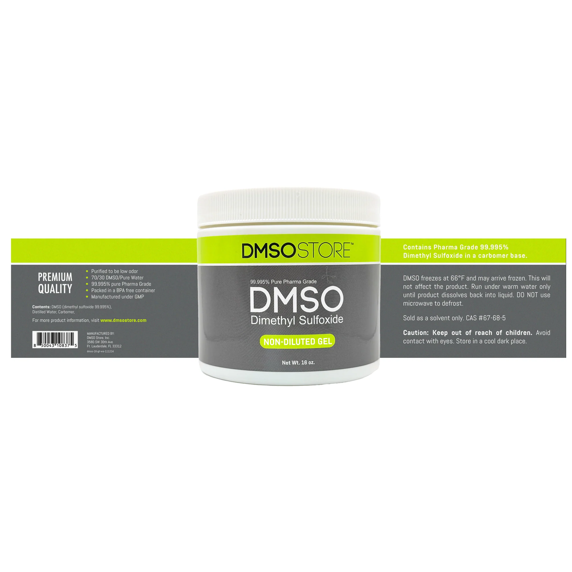 DMSO/Distilled Water 70/30 Gel 16 oz. Jar 99.995% Low Odor Pharma Grade Dimethyl Sulfoxide in BPA Free Plastic - Image 6