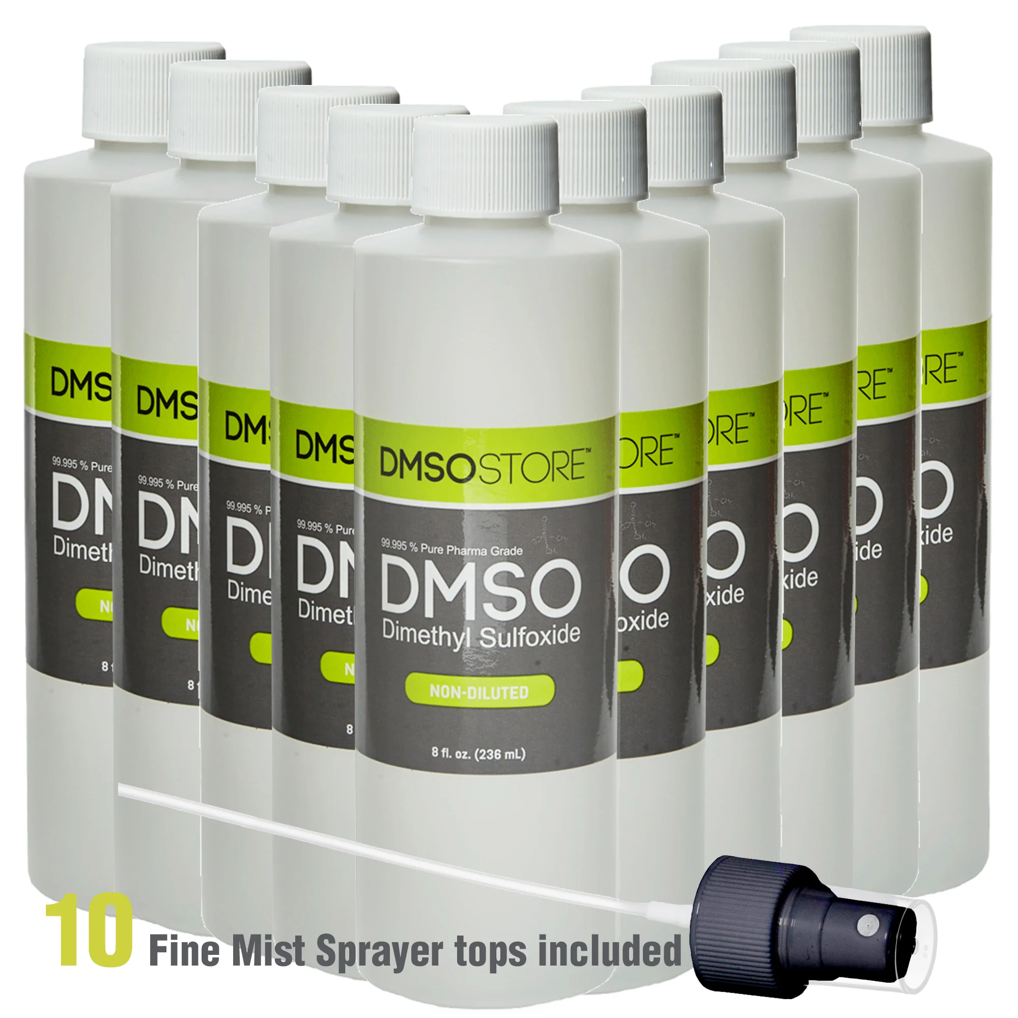 DMSO Liquid 8 oz in Plastic Bottle with Sprayer Pure 99.995 Pharma Grade 10 pack