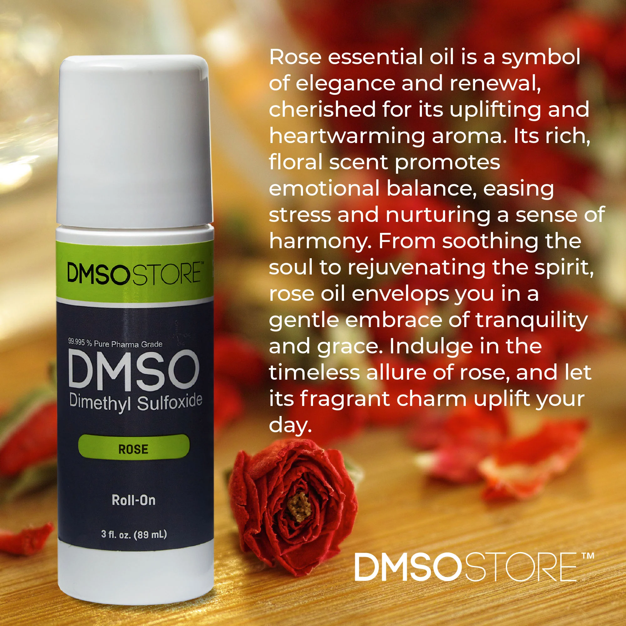 Rose DMSO Roll-on 3oz Easy Use, 99.9% Pure Pharma Grade 5 Pack - Image 4
