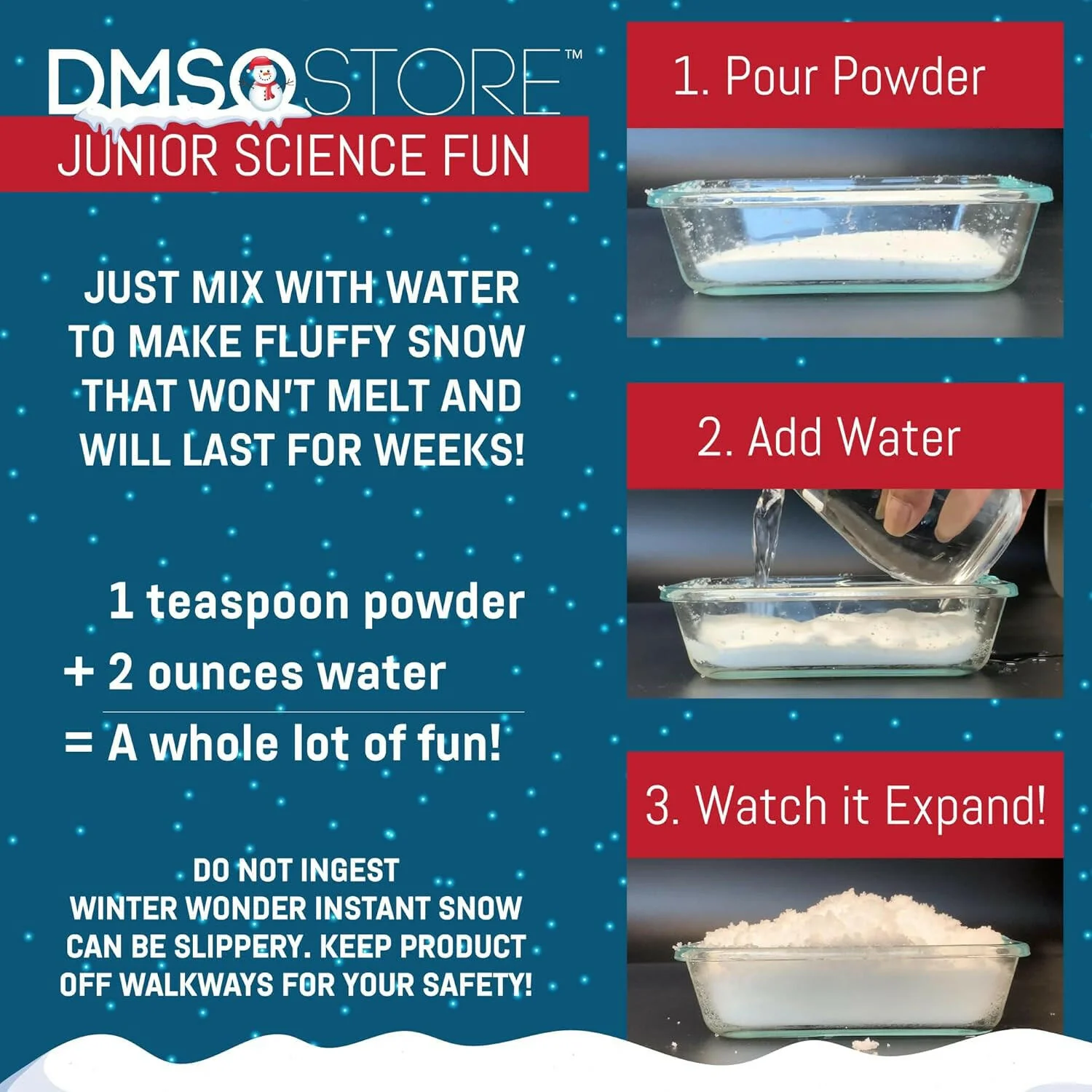 5 Pack of Junior Science Fun Instant Snow Powder, 2 oz. , Makes 8 Gallon of Snow, STEM Experiment - Image 4