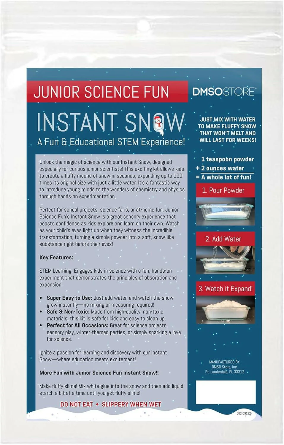 5 Pack of Junior Science Fun Instant Snow Powder, 2 oz. , Makes 8 Gallon of Snow, STEM Experiment - Image 5