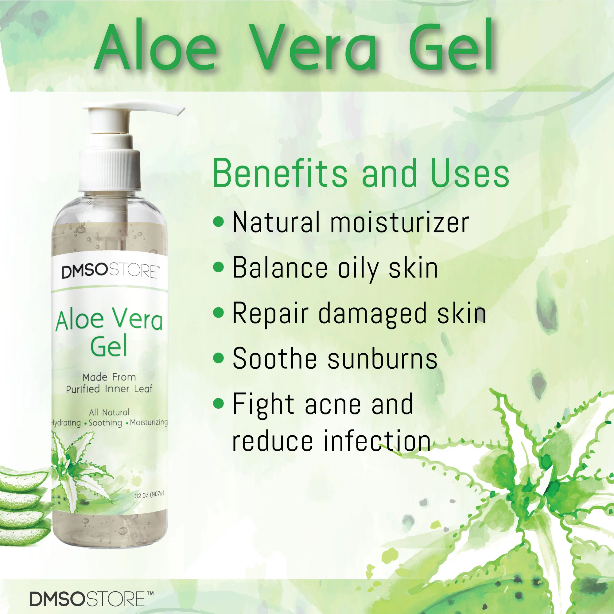 100% Pure Aloe Vera Organic Soothing Skin Moisturizer Alcohol free 32 oz. - Image 5